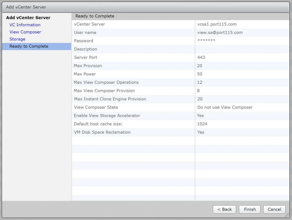 Horizon View Connection Server Install and basic setup 2/2. port115